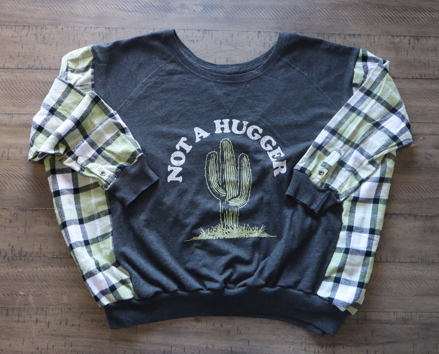 Upcycled Sweatshirt - Cactus "Not a Hugger"